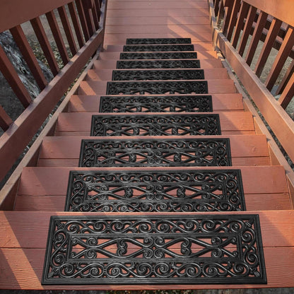 Ottomanson Non Slip Stair Treads Indoor – Peel and Stick Carpet Stair Treads for Wooden Stairs, Self Adhesive Anti Slip Stair Pads for Kids & Pets – 7.9" x 29.9", 7 Pack – Black