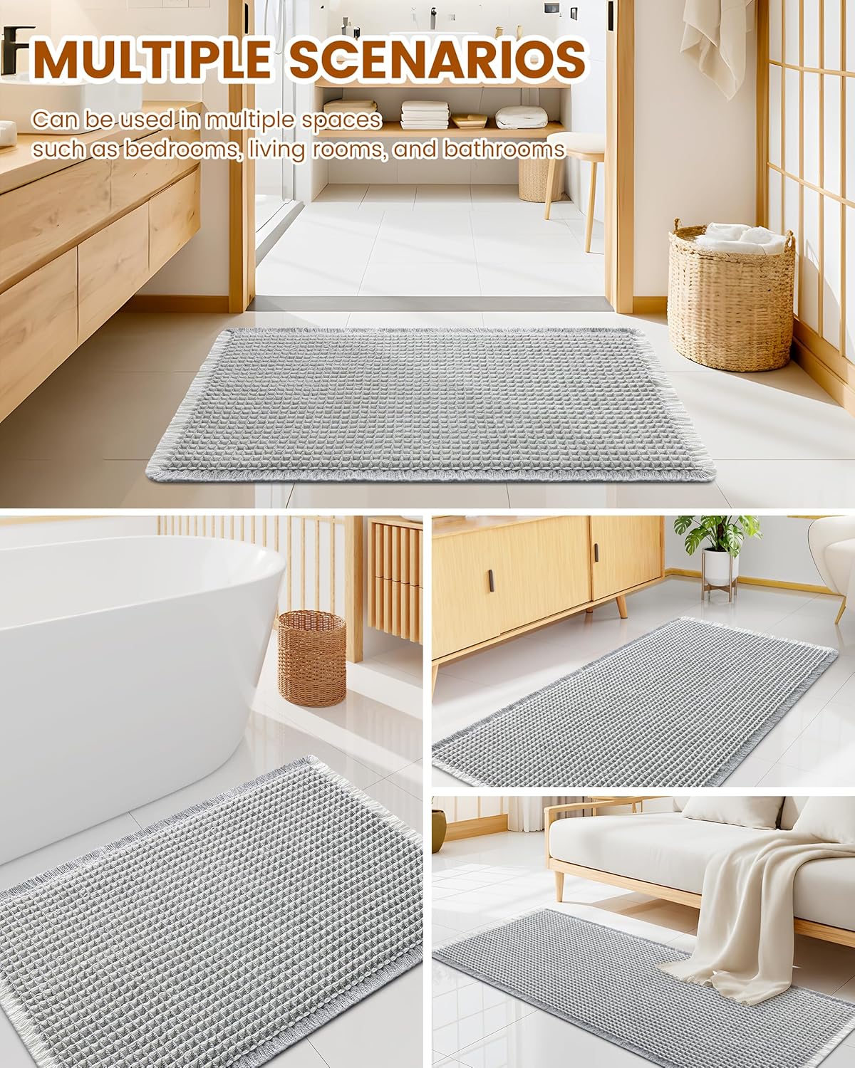 Smiry Waffle Bath Mat 30x20, Extra Soft Absorbent Bathroom Rugs, Non Slip Machine Washable Quick Dry Bath Rugs for Bathroom Floor, Tub, Shower, Home Decor Accessories, Brown