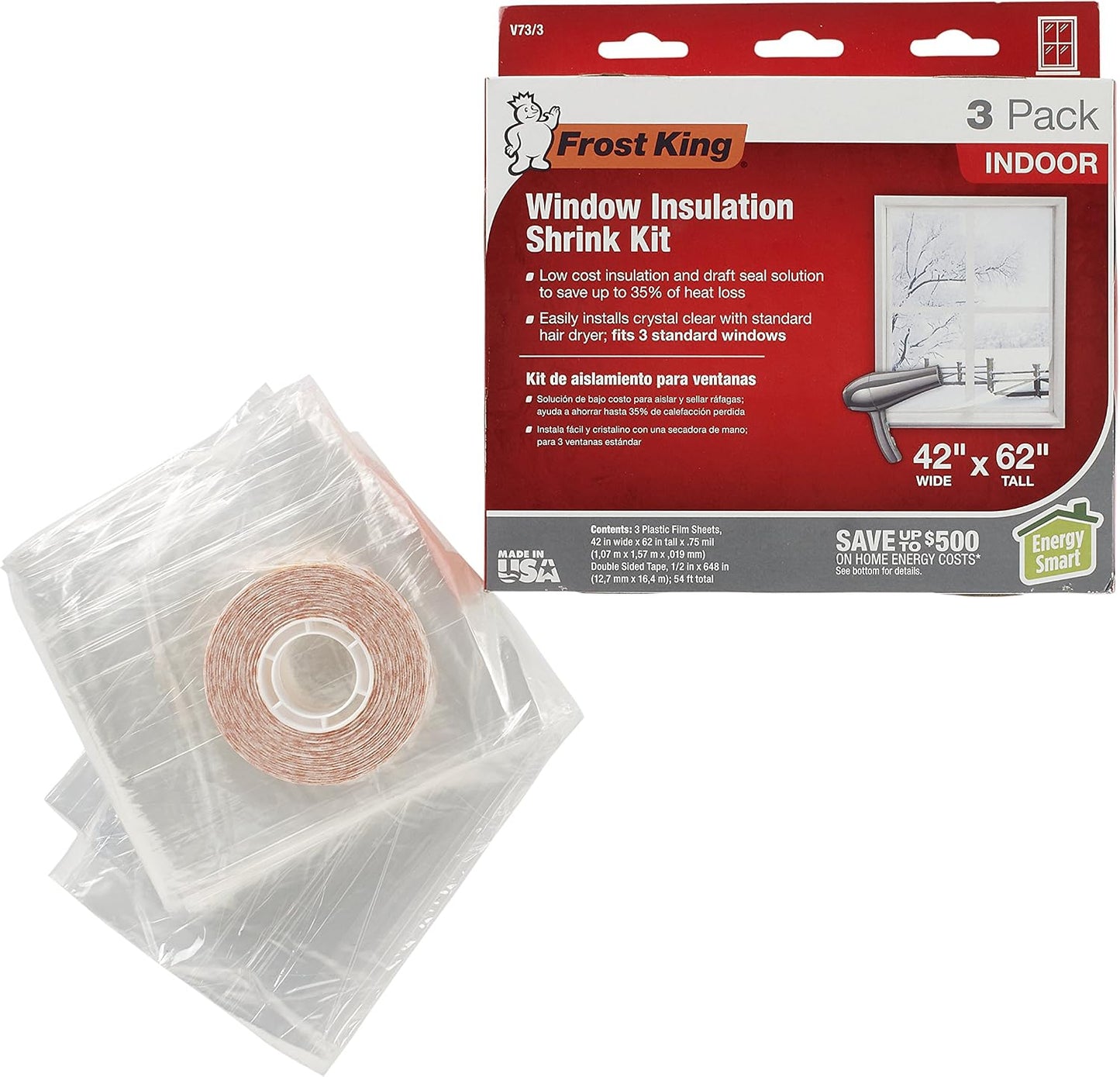 Frost King V83M Heavy Duty Indoor Shrink Window Kits, 42" X 62" X 1.5 MIL, 1-Pack