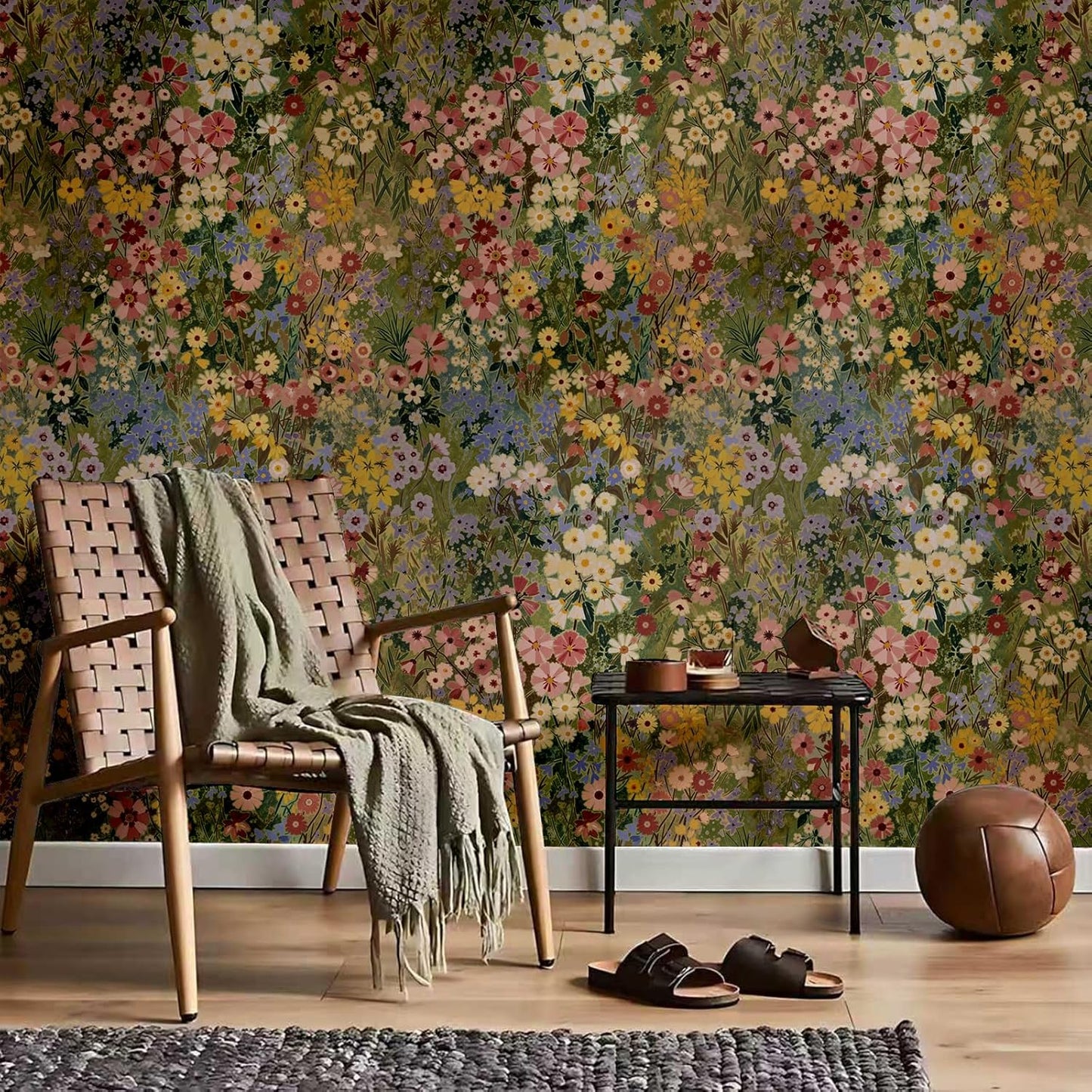 Floral Wallpaper Peel and Stick Boho Wall Paper Removable Waterproof Green Petal Pattern Contact Paper for Bedroom, Bathroom, Home Wall 17.3" x 118"