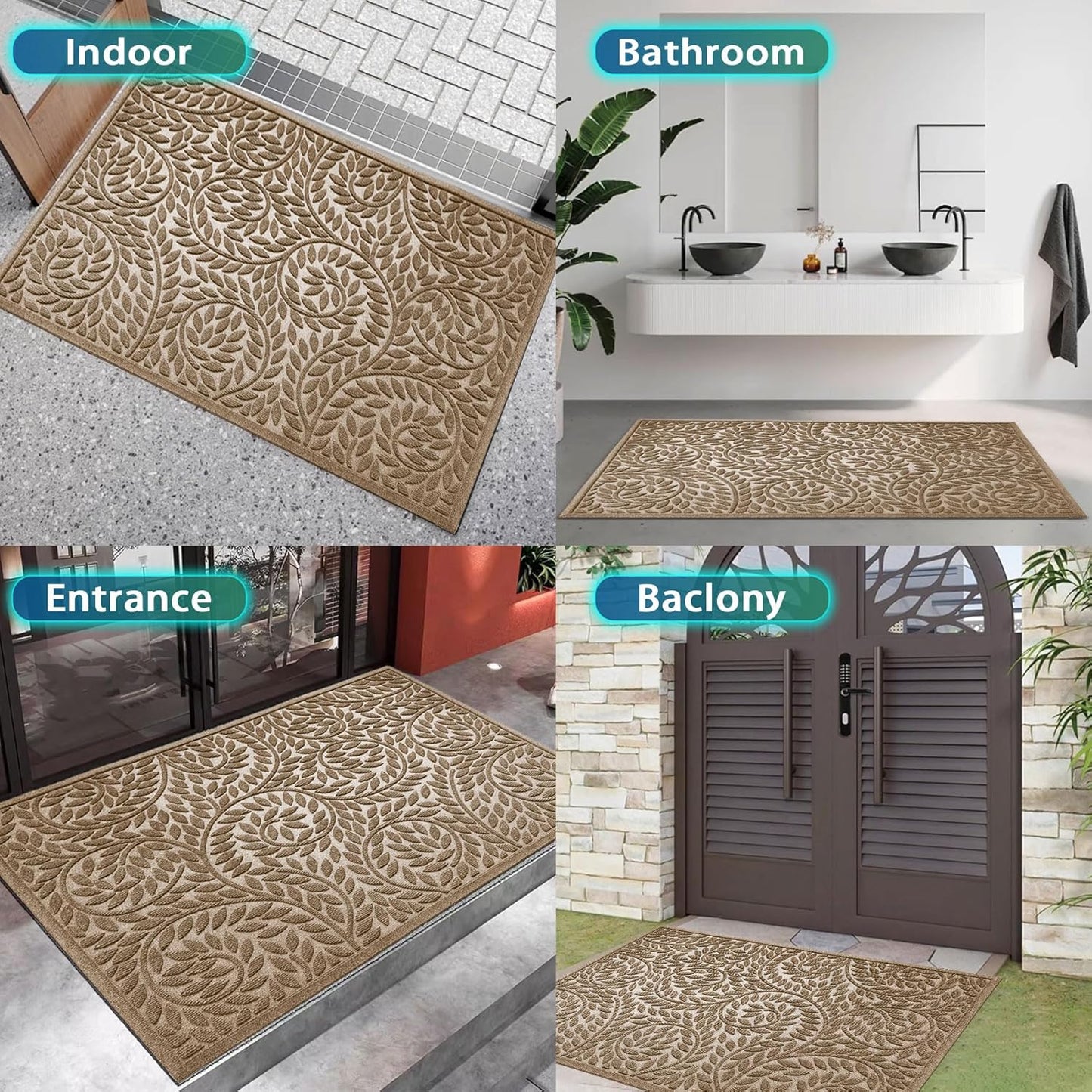 Bulijojo Front Door Mat Entrance,Durable Heavy Duty Welcome Mat,Thick Absorbent Natural Rubber Non Slip Mat,Sturdy Entryway Brown 17"x30"
