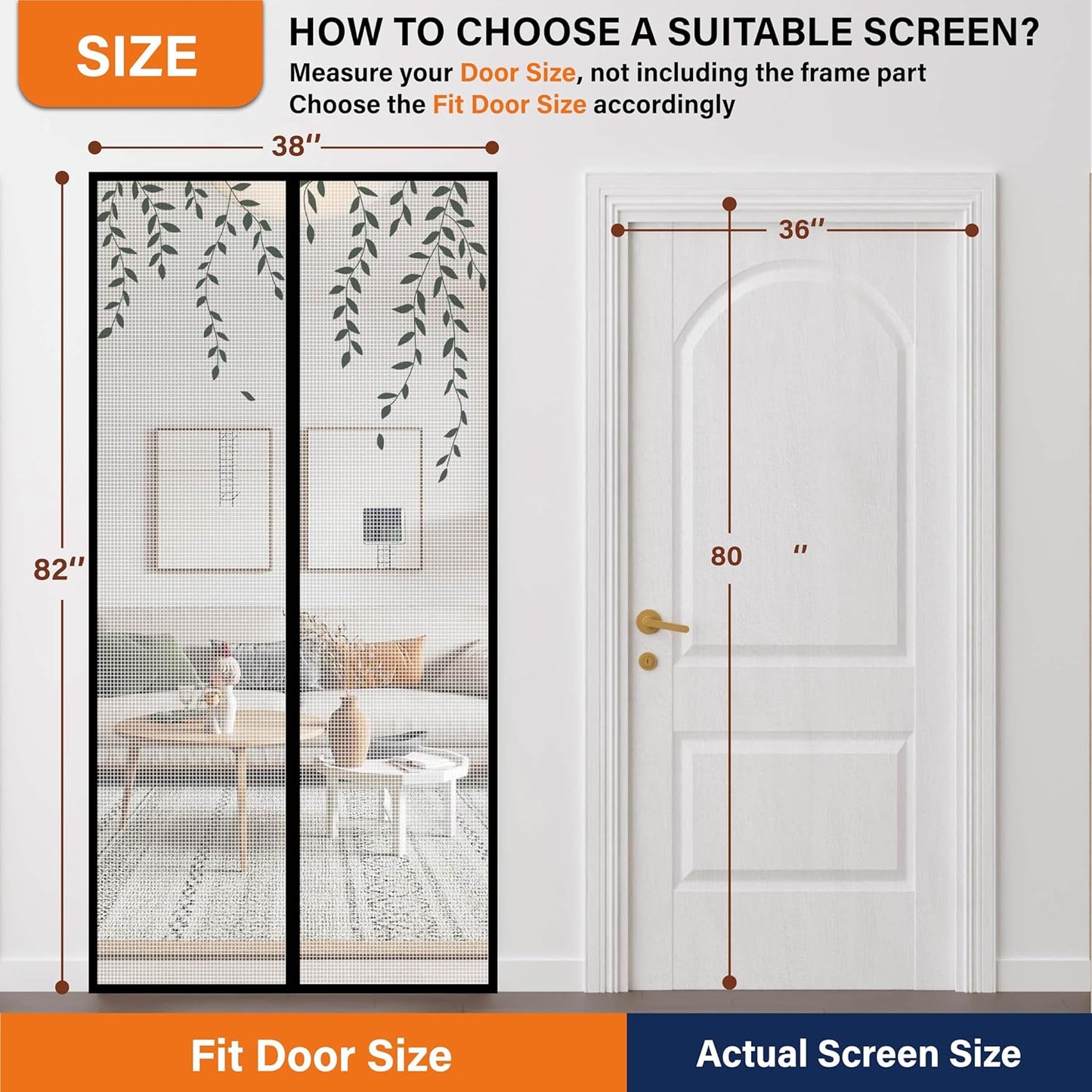Mesh Screen with Magnetic Closure-Keeps Bugs Out Let Breeze in, Heavy Duty - Pet and Kid Friendly, Works with Front, Sliding Doors (38 x 82 Inch)