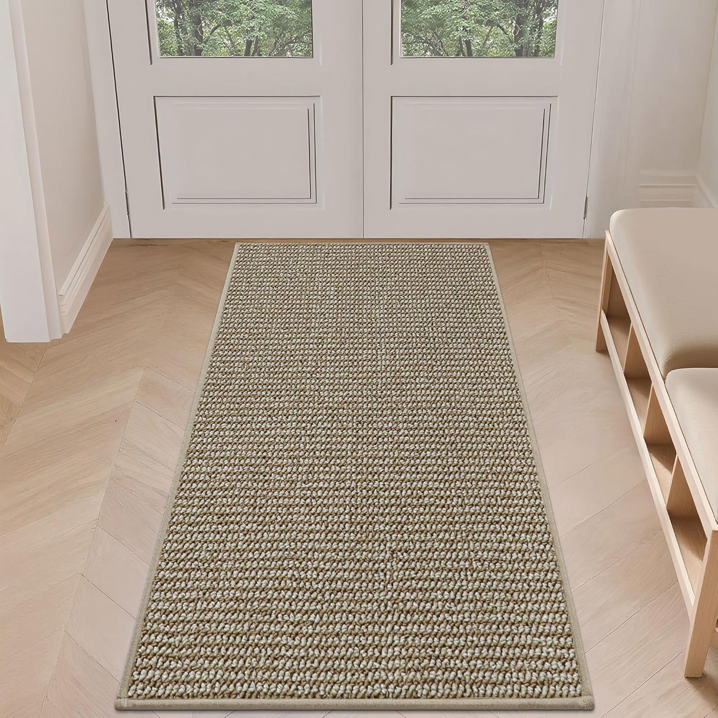 BEQHAUSE Dirt Trapper Door Mat 20" x 32", Non-Slip Washable Doormats Entrance Mat, Dirt Resistant and Absorbent Welcome Mat, Low Profile Floor Mats for Front Back Door and Entryway, Beige