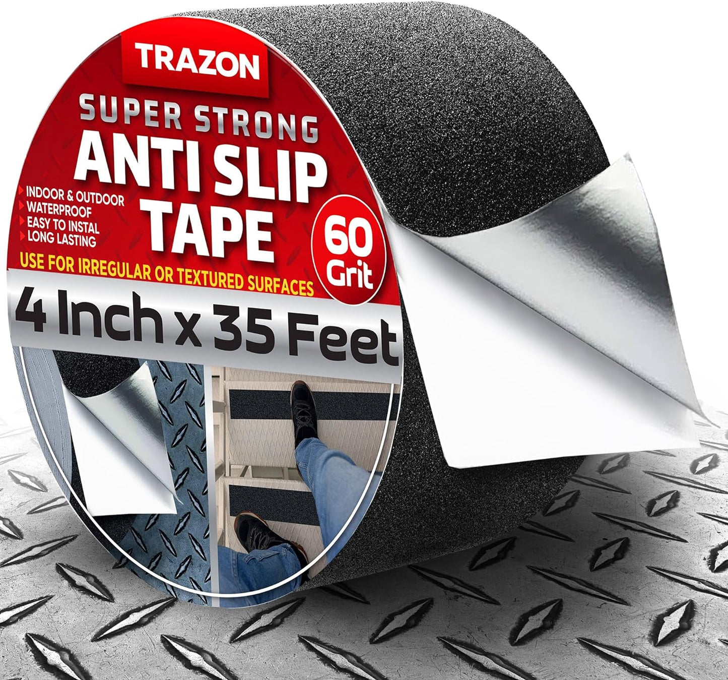 Grip Tape - Heavy Duty Anti Slip Tape for Stairs Outdoor/Indoor Waterproof 4Inch x 35Ft Safety Non Skid Roll for Stair Steps Ramp Traction Tread Staircases Grips Adhesive Non Slip Strips Walk Black