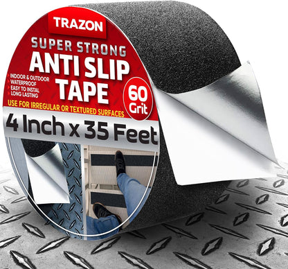 Grip Tape - Heavy Duty Anti Slip Tape for Stairs Outdoor/Indoor Waterproof 4Inch x 35Ft Safety Non Skid Roll for Stair Steps Ramp Traction Tread Staircases Grips Adhesive Non Slip Strips Walk Black