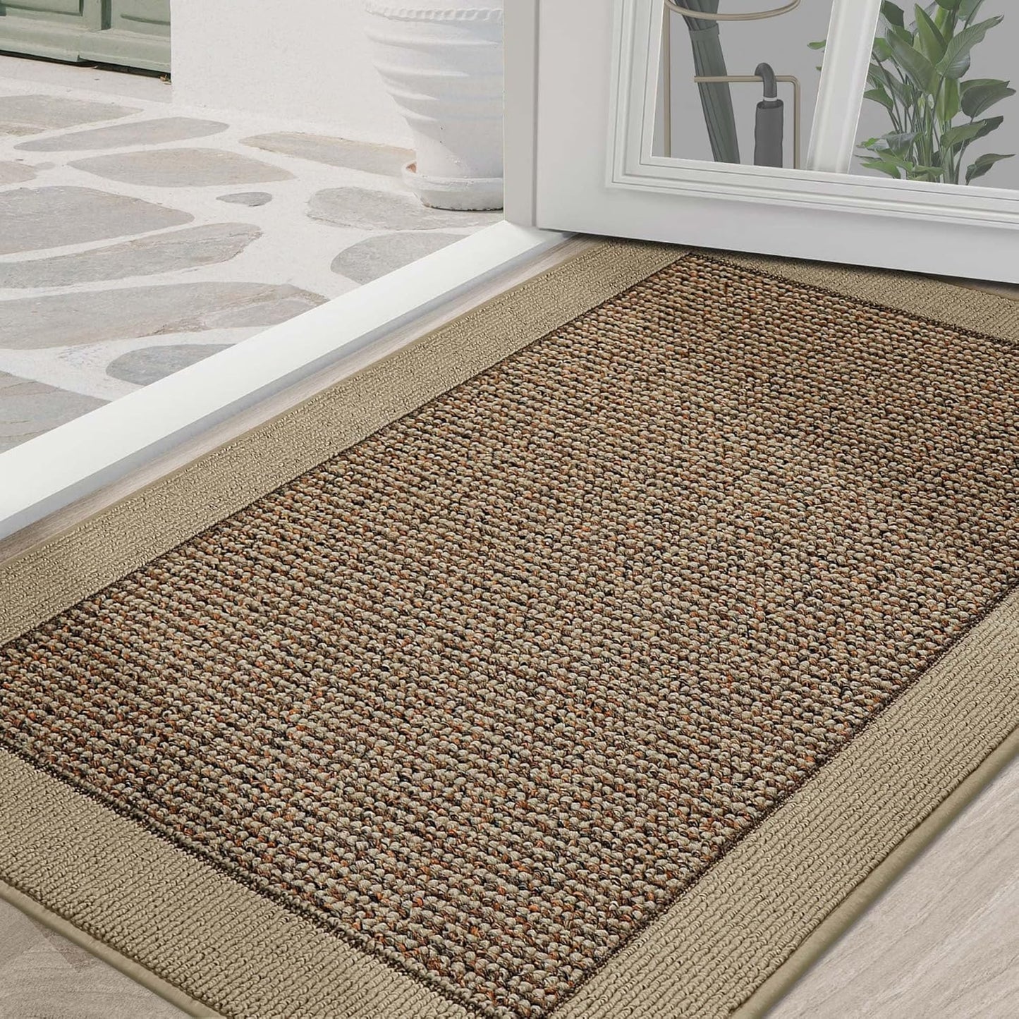 BEQHAUSE Indoor Door Mat 20" x 32", Dirt Trapper Door Mats Non-Slip Entryway Rugs Washable, Resist Dirt Absorbent Welcome Mat, Low Profile Floor Mats for Front Back Door and Entryway, Taupe