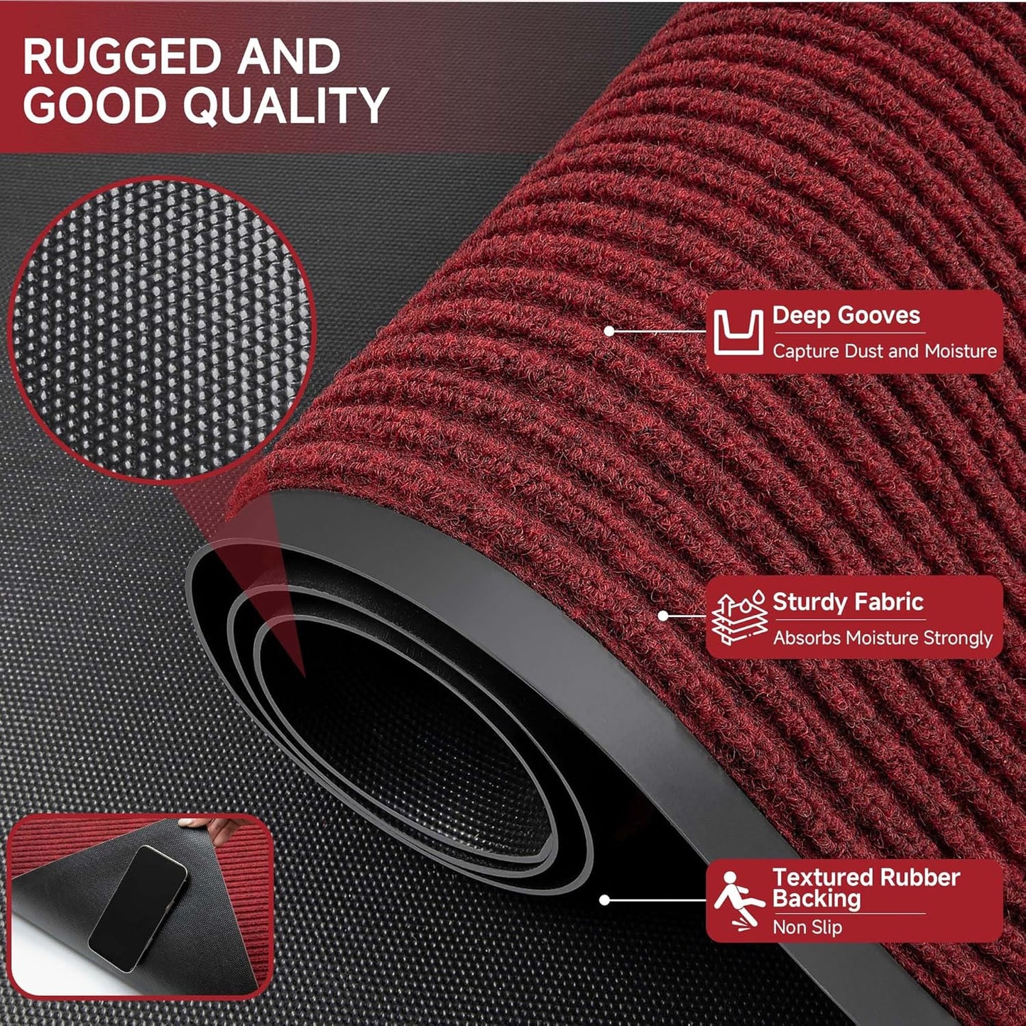 100pointONE Durable Front Door Mat, Heavy Duty Indoor Outdoor Doormat, 48” x 36” Low Profile Outdoor Mats for Home Entrance, Stain and Fade Resistant Shoe Scraper Mat, Ideal for High Traffic Area