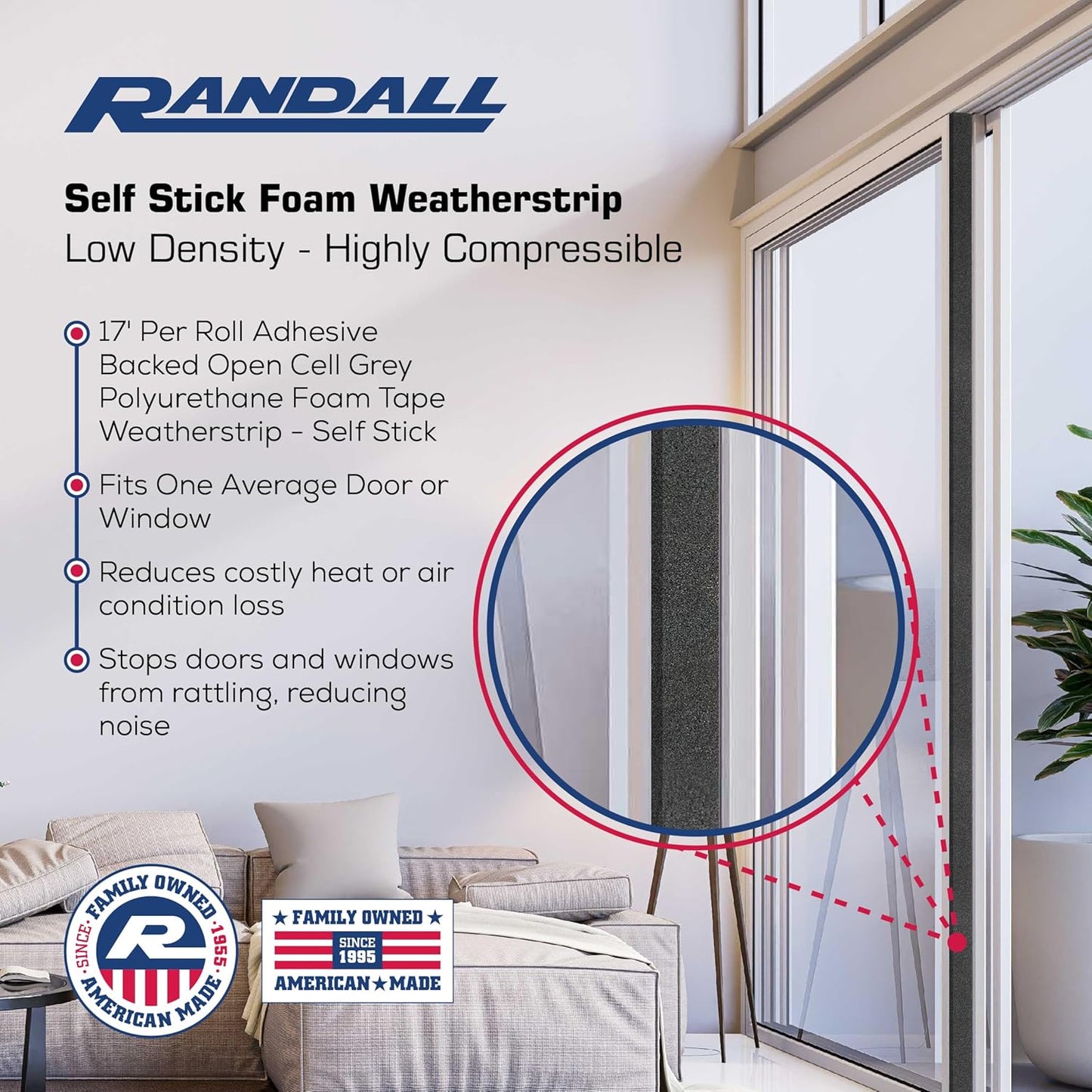 Grey Highly Compressable Foam Self Adhesive Weatherstrip (1/4" Thick x 3/4" Wide 17 FT Long). Foam Insulation Tape for use with Doors and Windows, Automotives, ACS and More