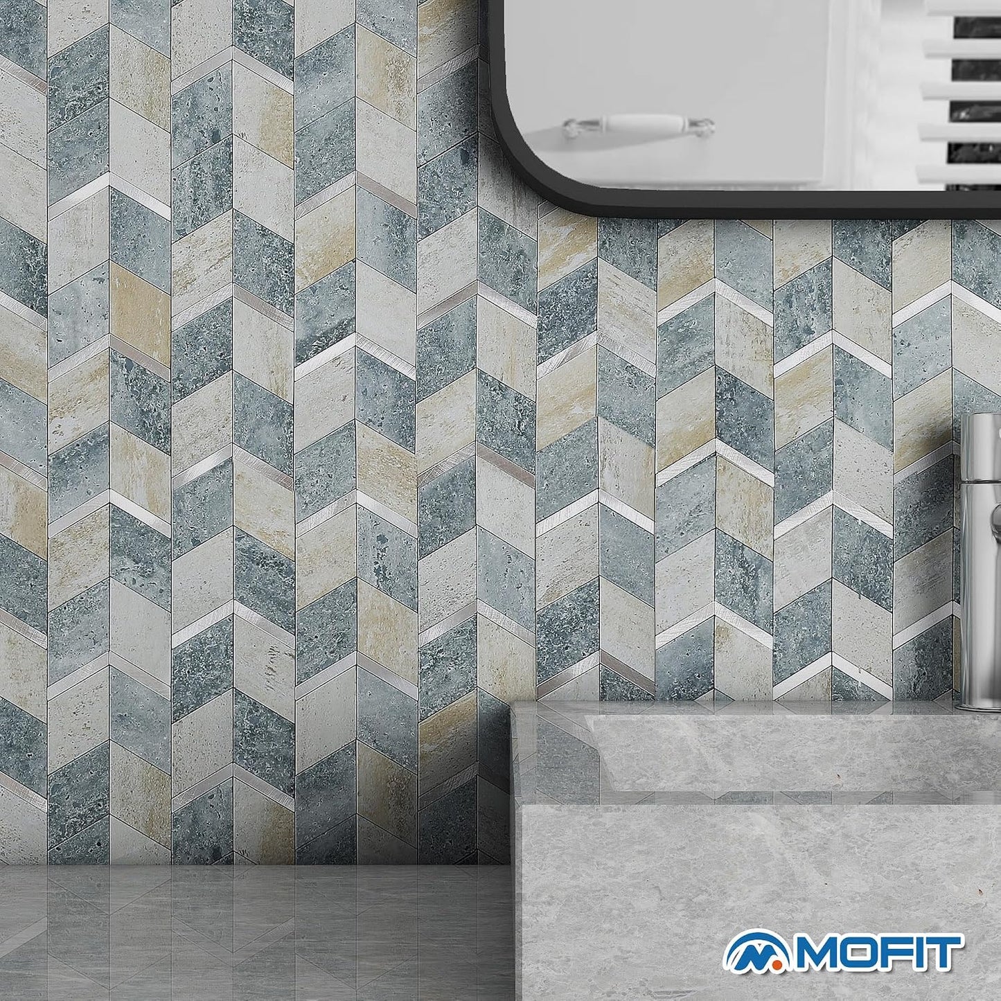MOFIT Peel and Stick Backsplash for Kitchen,3D Wall Panel Peel and Stick Tile Self Adhesive Backsplash for Bathroom Tile Stickers Diamond (5Sheets,Blue Green Gray)