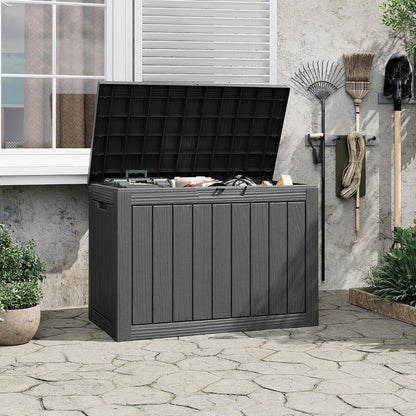Outdoor Storage Box, 45 Gallon Deck Box with Lockable Lid, Waterproof Resin Storage Bin for Cushions, Garden Tools, Patio Furniture, Grey