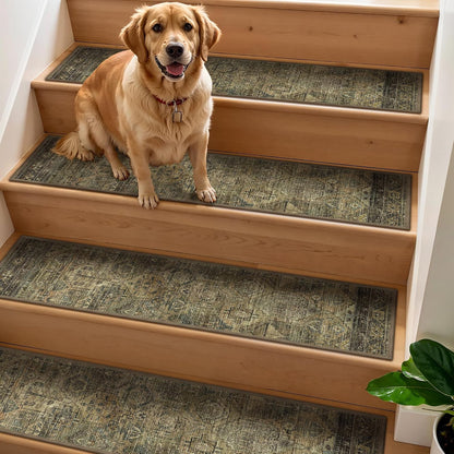 sarben Non Slip Stair Treads for Wooden Steps 15PCS - 8"x30" Indoor Safety Carpet, Edging Mats with TPE Adhesive Backing, Pet and Elderly Friendly Stair Rugs (Taupe) - Colors A