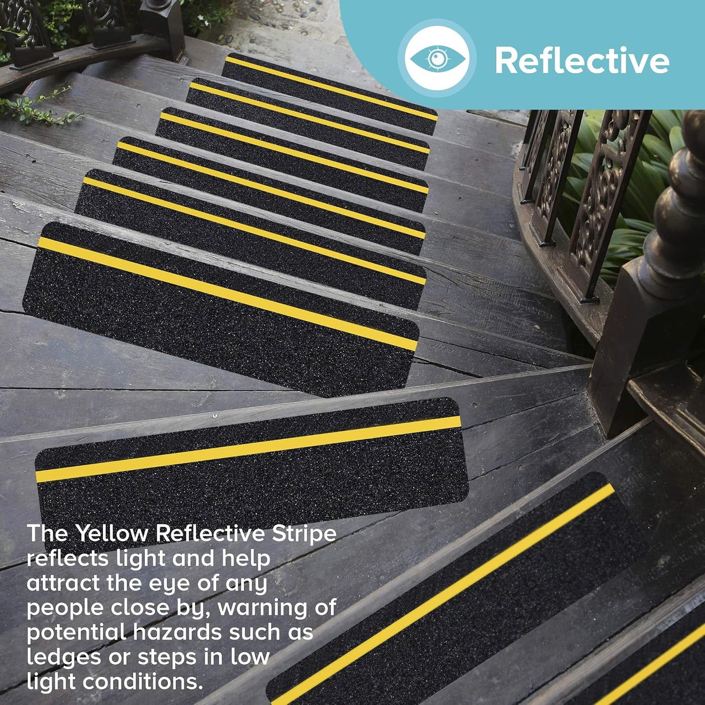 LifeGrip Anti Slip Traction Treads 10 Pack, 6"x32" with Glow in Dark Stripe, Best Grip Tape Grit Non Slip, Outdoor Non Skid Tape, High Traction Friction Abrasive Adhesive for Stairs Step