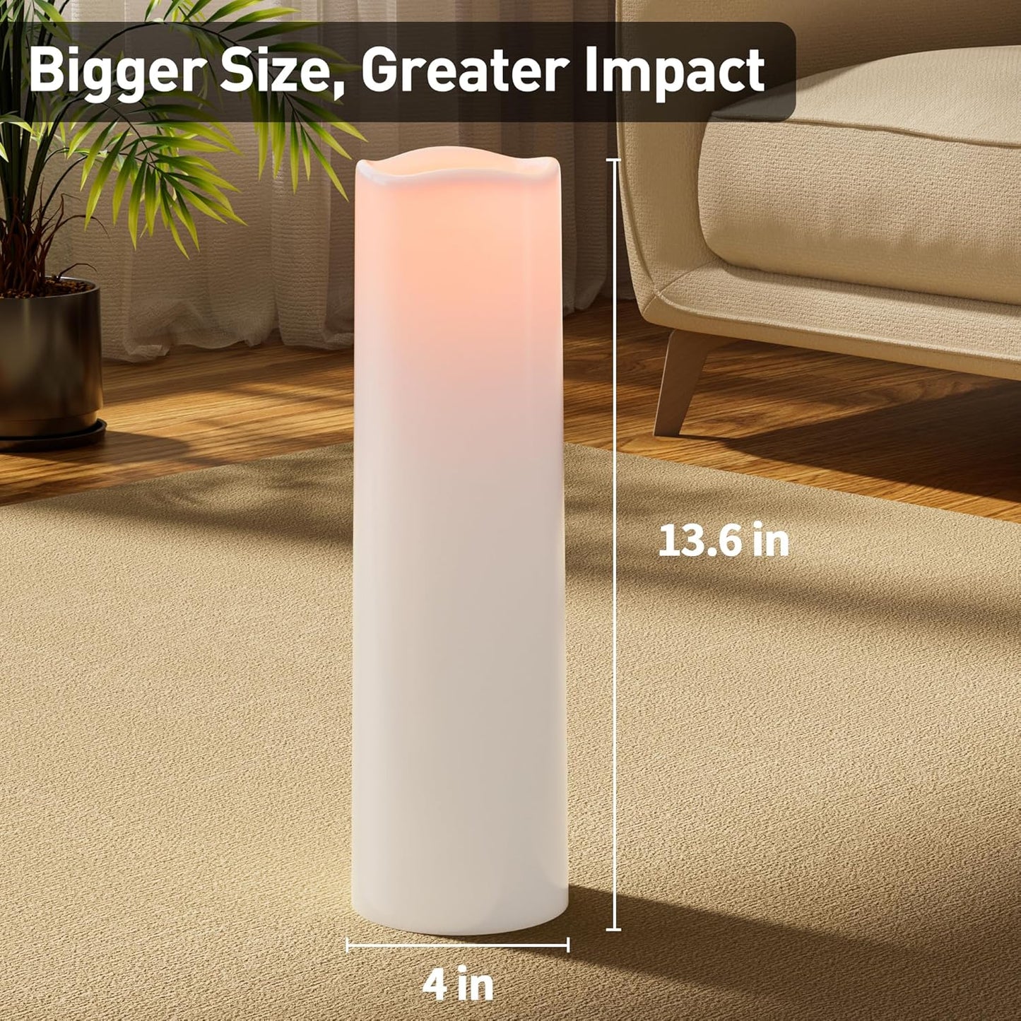 14"×4" Large Outdoor Flameless Candles with Remote Waterproof Battery Operated Candles with Timer LED Pillar Candles Flicking for Home Decoration Porch Wedding Fireplace Lantern, Ivory-Yellow 2Pcs