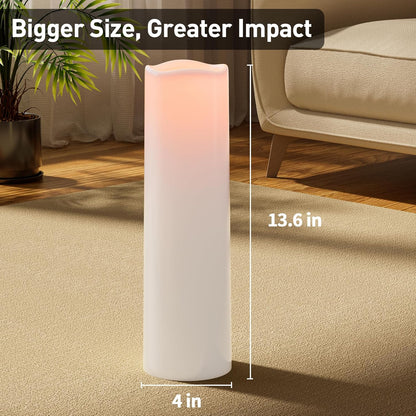 14"×4" Large Outdoor Flameless Candles with Remote Waterproof Battery Operated Candles with Timer LED Pillar Candles Flicking for Home Decoration Porch Wedding Fireplace Lantern, Ivory-Yellow 2Pcs
