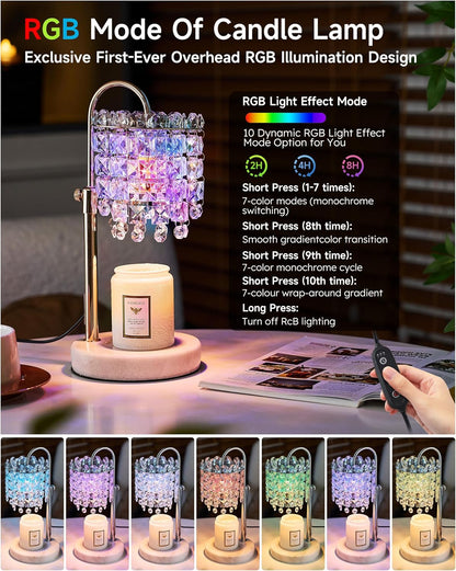 Candle Warmer Lamp with Timer Dimmer Adjustable Height Candle Warmer with Marble Base for Jar Candles, Crystal Candle Lamp with 3 Bulbs for New Home Decor, Women Mom Christmas Birthday Gifts, Silver