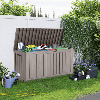 PatioZen 100 Gallon Resin Deck Box, Lockable Patio Outdoor Storage Box for Furniture, Garden Tools and Tools Storage, Waterproof Outside Storage Boxes - Black