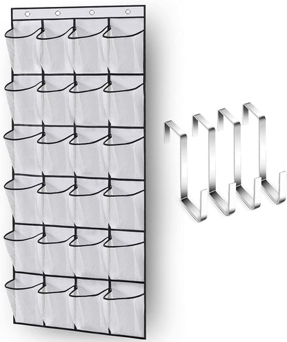 MISSLO Over The Door Shoe Organizer 24 Large Mesh Pockets, White