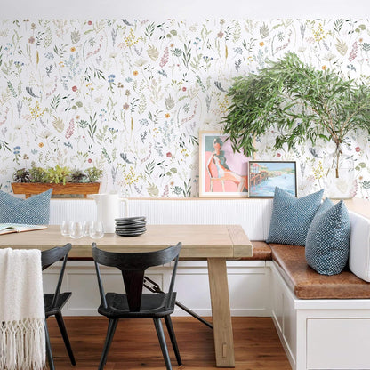 Dimoon 17.3''x78.7'' Vintage Peel and Stick Wallpaper Boho Beige Neutral Contact Paper White Floral Bird Wallpaper Removable Botanical Renter Friendly Modern Wall Paper Bedroom Bathroom Vinyl Roll