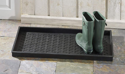 HF by LT Jumbo Basketweave Deluxe Rubber Boot Tray, 34 x 14 inches, Heavy Duty Vulcanized Rubber Design, One-Piece Seamless Construction, Year Round Use Indoors or Outdoors, Black