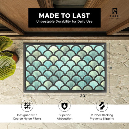 Extra Durable, Superior Absorption, Front Door Mat for Outdoor & Indoor - Welcome Mat for Entryway, Entrance, Patio, Porch - Waterproof, Non-Slip Backing, Coarse Fibers (Scales,17x29)