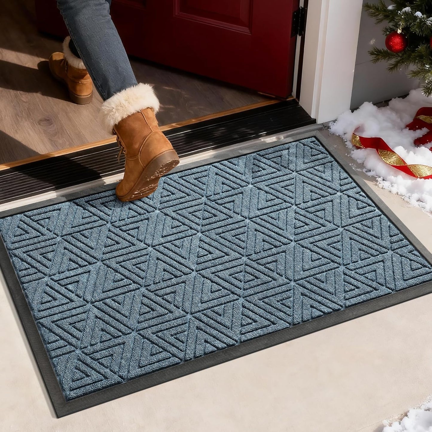 Yimobra Front Door Mat Outside Entrance 29.5x17, Waterproof Heavy Duty Outdoor Mats for Front Door, Non Slip Rubber Entry Mat for Garage Patio Indoor, Grey