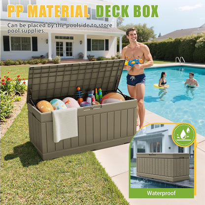 Greesum Outdoor Storage Box 82 Gallon Storage Bin with Lid for Patio Furniture, Garden Tools, Pool Supplies, Waterproof and UV Resistant, Lockable, Black
