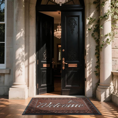 Yimobra Welcome Mat, Heavy Duty Sturdy Door Mats for Home Entrance Outdoor Indoor, Front Doormat for Outside Patio Floor Entry Porch Garage Office, Waterproof, Low Profile, 29.5x17, Black Grey