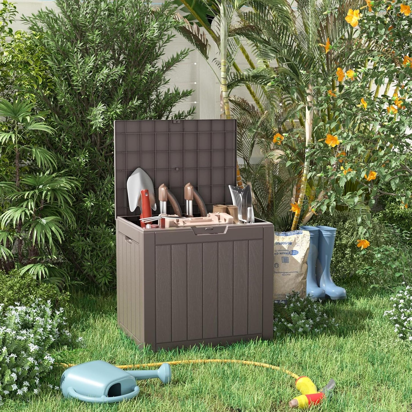 DRATO 180 Gallon Outdoor Storage Box, Large Waterproof Deck Box, Lockable Resin Storage Container with Reinforced Support for Patio Cushions, Garden Tools, UV-Resistant Outdoor Chest（Black，180 Gallon）