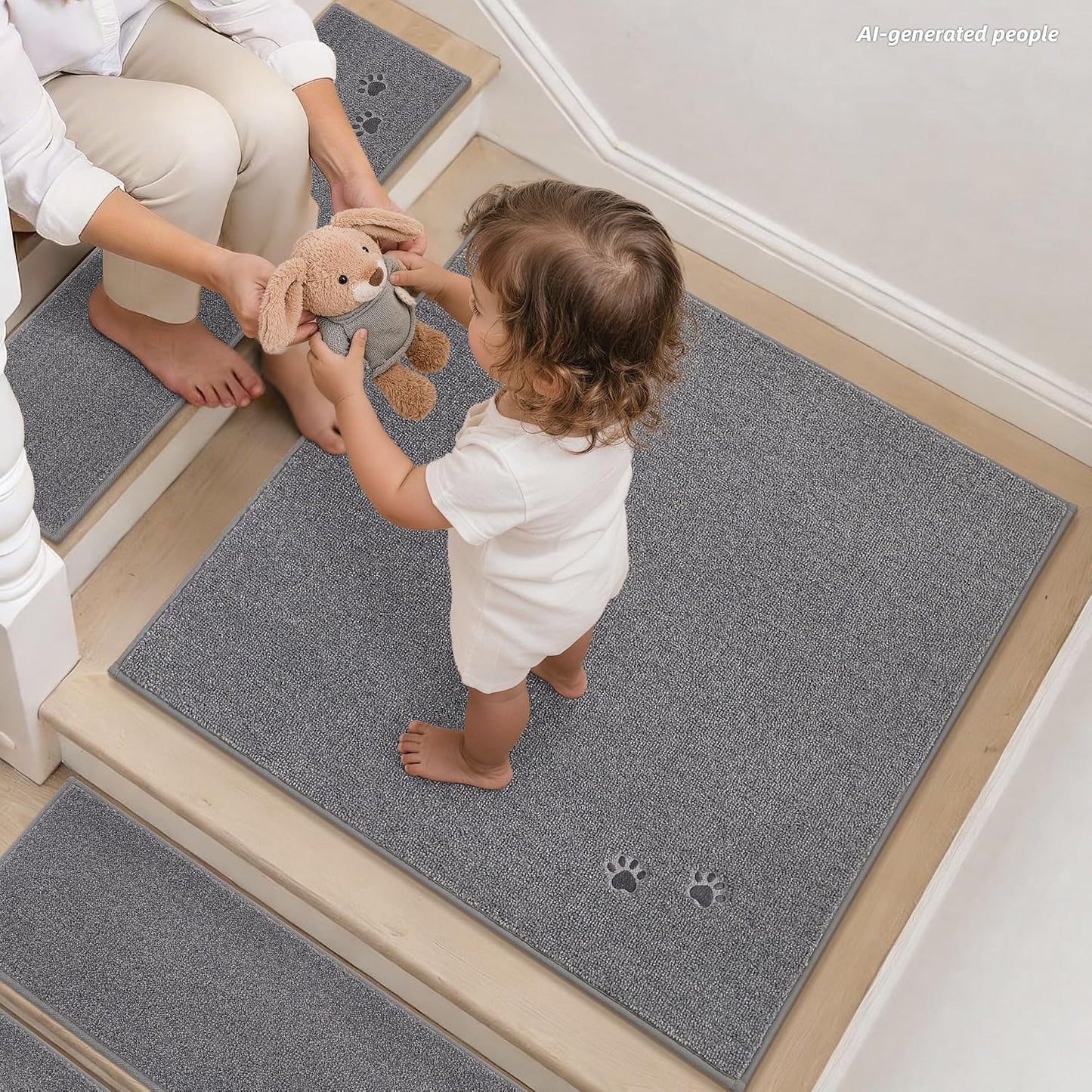 BEQHAUSE Stair Treads for Wooden Steps 28inX9in, Non Slip Carpet Stair Treads Indoor Stair Runners Machine Washable, Soft Stair Rugs Mat Surface Polyester TPE Backing, 4pcs, Charcoal