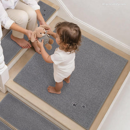 BEQHAUSE Stair Treads for Wooden Steps 28inX9in, Non Slip Carpet Stair Treads Indoor Stair Runners Machine Washable, Soft Stair Rugs Mat Surface Polyester TPE Backing, 4pcs, Charcoal