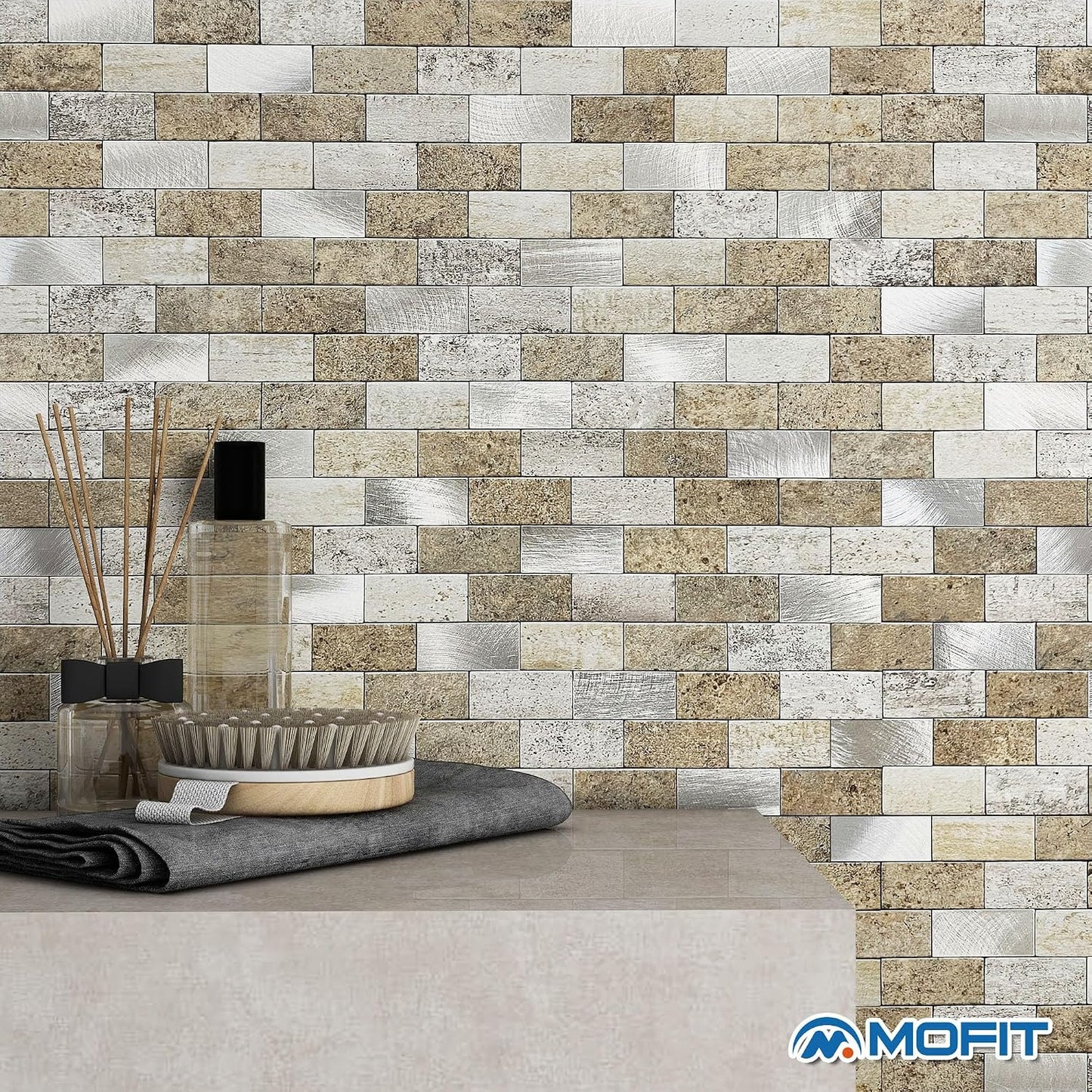 Peel and Stick Brick Backsplash for Kitchen,Back Splash for Bathrooms Walls Tiles Waterproof(10sheets,Blue Gray)