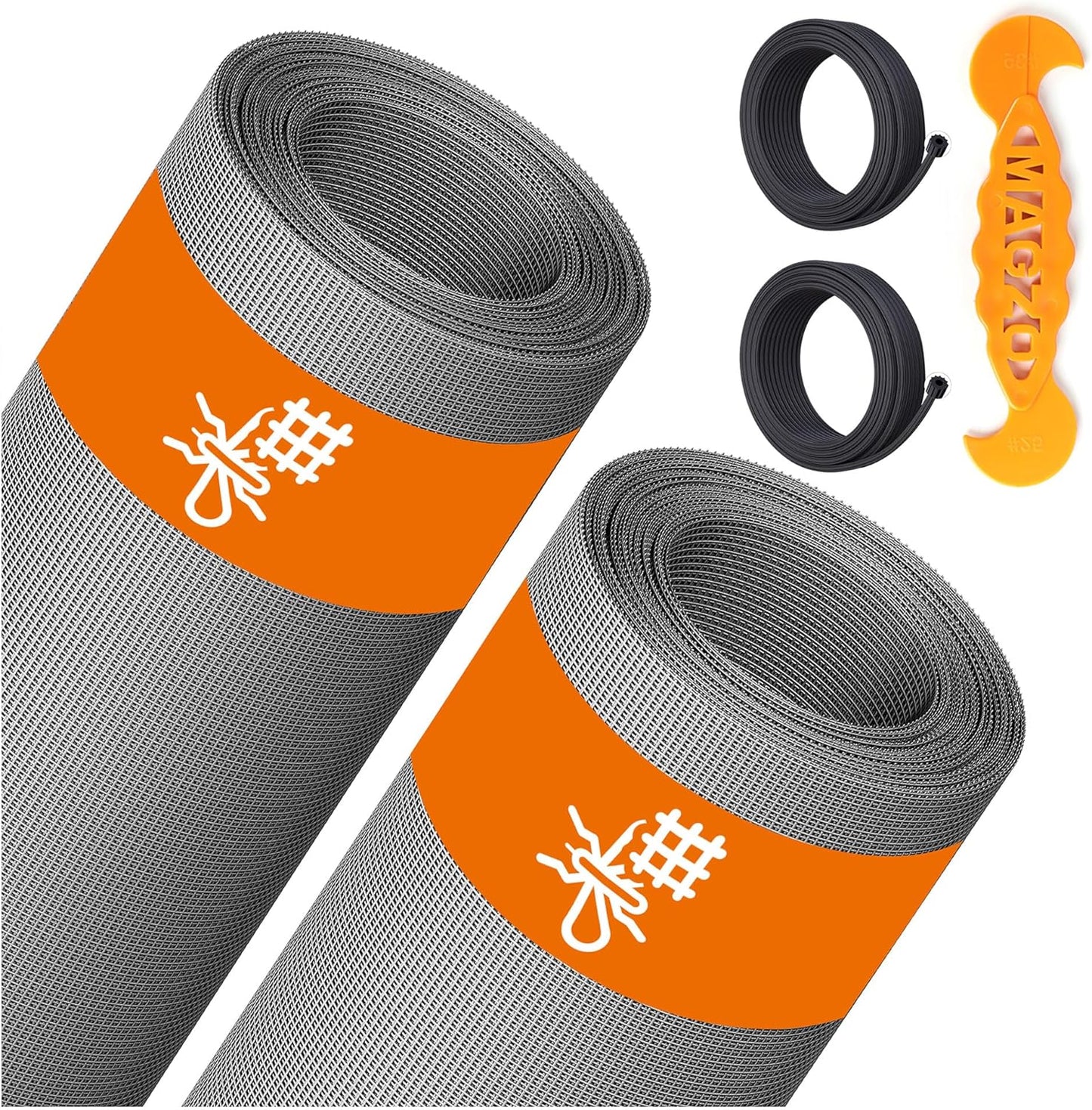 2PACK MAGZO Window&Door Screen Replacement Kit, 48''W x 99''L, with Retainer Spline (Total 65.6 FT) and Press-Fit Roller Tool, Scratch-Proof Polyester, Mesh Roll Repair for Patio, Pet Friendly, Grey