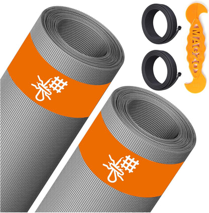 2PACK MAGZO Window&Door Screen Replacement Kit, 48''W x 99''L, with Retainer Spline (Total 65.6 FT) and Press-Fit Roller Tool, Scratch-Proof Polyester, Mesh Roll Repair for Patio, Pet Friendly, Grey