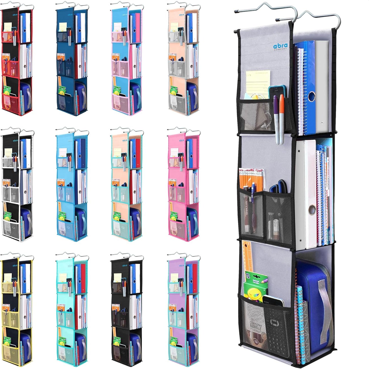 ABRA® 3 Shelf Hanging Locker Organizer for School, Gym, Work, Storage | Deep Shelves 6”x 9”| Eco-Friendly Fabric Healthy for Children | Adjustable School Locker Shelf 3 to 2 Shelves (Pink)