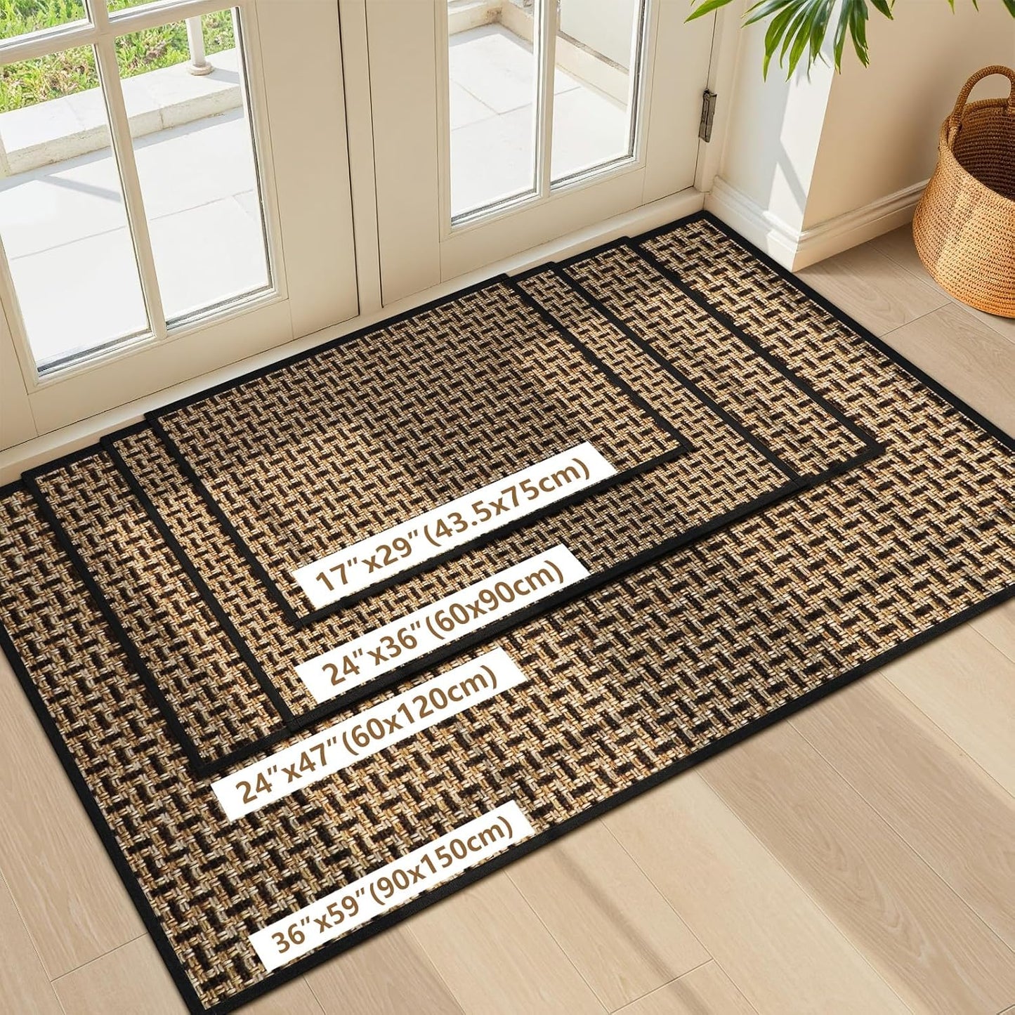LEKEEPGO Ultra Thin Indoor Door Mat 17"x29", Low-Profile Door Mat Indoor Entrance, Non Slip Rubber Backing Inside Doormat Washable Welcome Front Entryway Dirt Trapper Entry Mat, Khaki