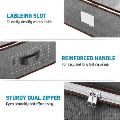 Under Bed Storage Bins - 90L Pack Of 4 Under The Bed Storage Containers For Clothes, Blankets, Winter Clothing, & Shoes - Underbed Storage Containers With Handles, Dual Zippers, & Clear Top