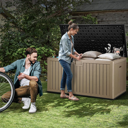 YITAHOME 100 Gallon Large Outdoor Deck Box | Waterproof Resin Storage Box, Lockable Indoor Outdoor Storage Container for Patio Furniture Cushions, Pool Accessories