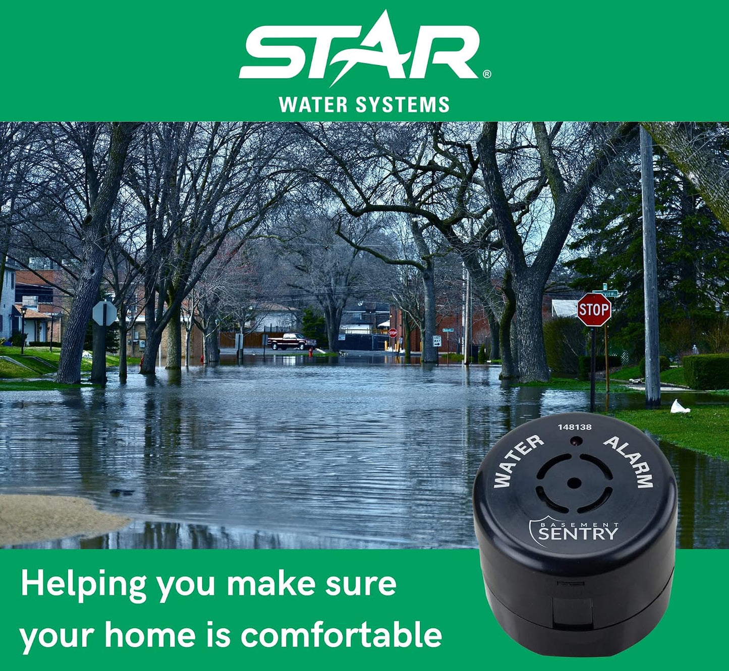Basement Sentry Sump Pump High Water Alarm (148138) Attaches to Sump Discharge or Sits on the Floor Where Flooding May Occur