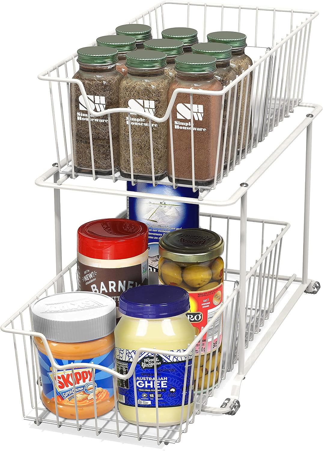 SimpleHouseware 2 Tier Cabinet Wire Basket Drawer Organizer, Brown