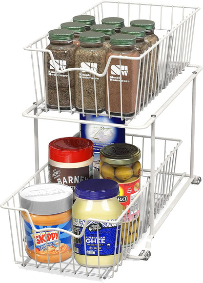 SimpleHouseware 2 Tier Cabinet Wire Basket Drawer Organizer, Brown