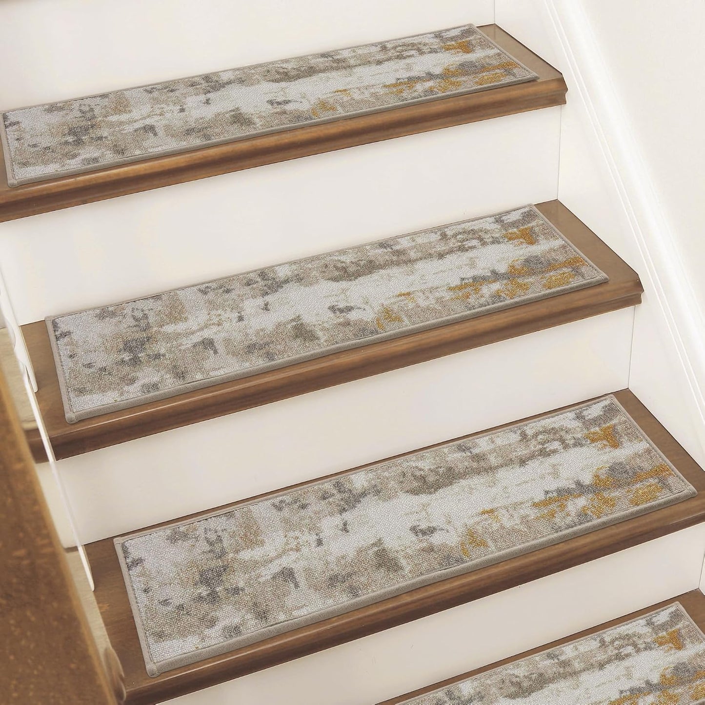 BEQHAUSE Stair Treads for Wooden Steps Non-Slip Machine Washable Carpet Stair Treads 8"X30" Soft Indoor Stair Runner for Kids Elders and Pets, 100% Polyester, TPE Backing, 15pcs, Grey/Orange