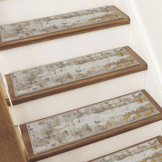 BEQHAUSE Stair Treads for Wooden Steps Non-Slip Machine Washable Carpet Stair Treads 8"X30" Soft Indoor Stair Runner for Kids Elders and Pets, 100% Polyester, TPE Backing, 15pcs, Grey/Orange
