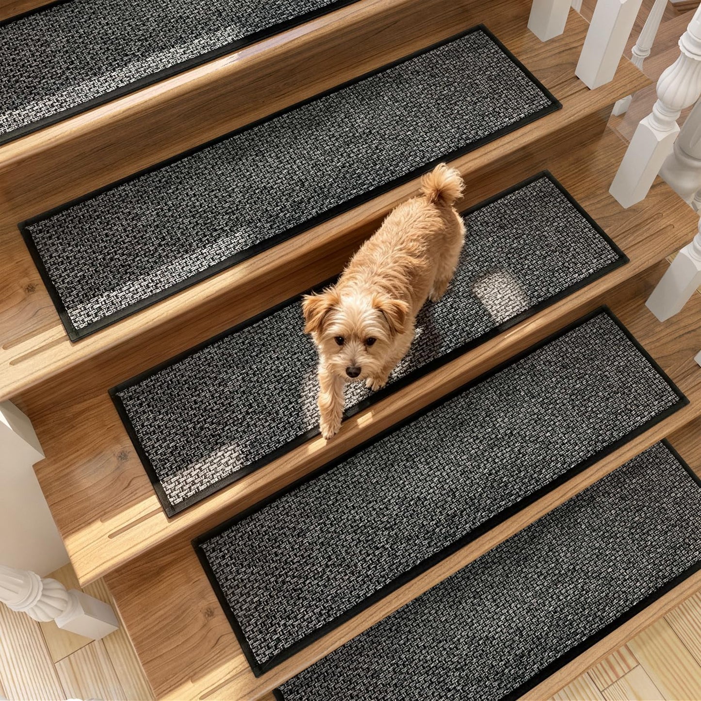 Stair Treads Carpet 4 pcs for Wooden Steps with Non Slip Rubber Backing, 100% Polyester Soft Stairs Resistant Indoor Skid Runner Safety Rugs for Kids Elders and Pets 30" * 8" (Dark Gray)
