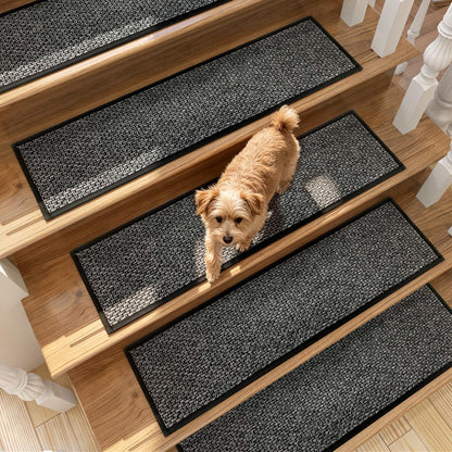Stair Treads Carpet 4 pcs for Wooden Steps with Non Slip Rubber Backing, 100% Polyester Soft Stairs Resistant Indoor Skid Runner Safety Rugs for Kids Elders and Pets 30" * 8" (Dark Gray)