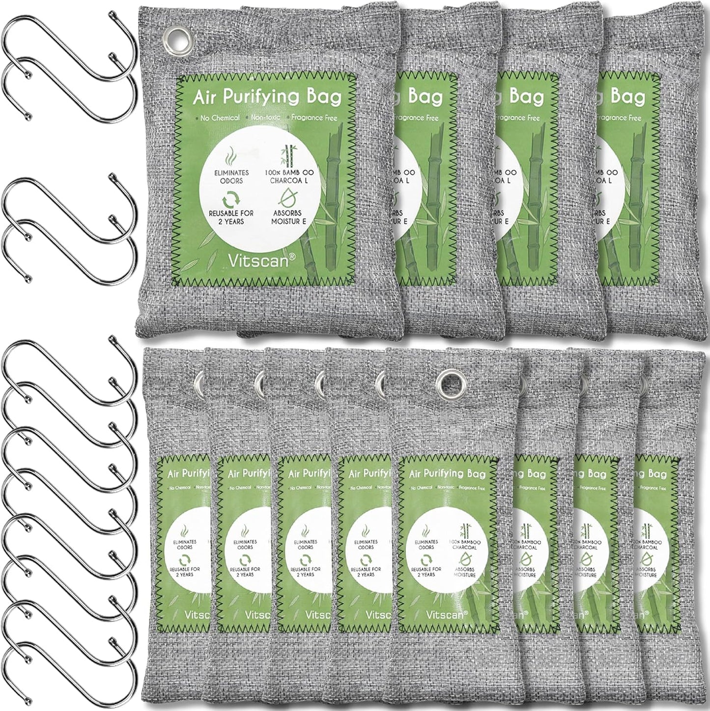 6 Pack Bamboo Charcoal Air Purifying Bag, Activated Charcoal Bags Odor Absorber, Moisture Absorber, Natural Car Air Freshener, Shoe Deodorizer, Odor Eliminators For Home, Pet, Closet