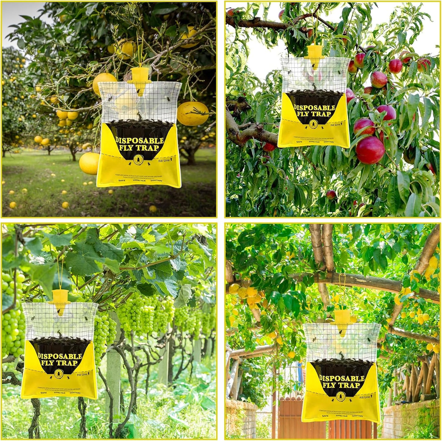 Outdoor Fly Traps for Patio, 4 Pack Pre-Baited Big Fly Bags Outdoor Disposable, Hanging Fly Catcher Hunter Stable Horse Ranch Control Repellent Killer for Barn, Farm