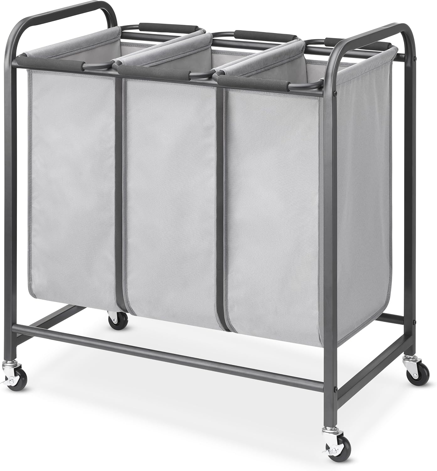 Whitmor Laundry Sorter, 92L Laundry Hamper with Shelf & 2 Removable Bags, 2 x 12.1 Gallons (46L), 28.8 x 13 x 28.4 Inches, Dirty Clothes Hamper Organizer for Laundry Room, Bathroom, Dorm, Black