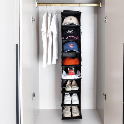 Berdeng Hanging Shoe Organizer for Closet with Side Mesh Pockets，Hat Racks for Baseball Caps，Shoe and Hat Holder & Storage，8-Shelf，Gray，1 Pack