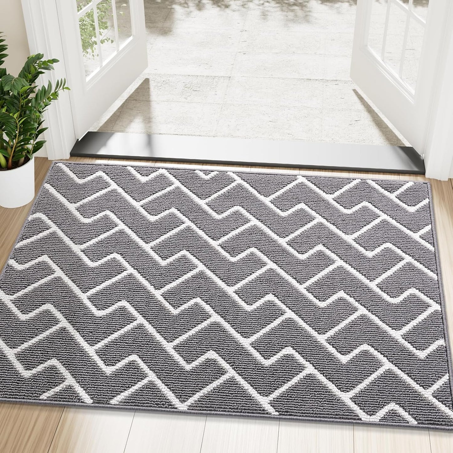 OLANLY Front Door Mat, Non-Slip Rubber Backing, Dirt Resistant and Absorbent, Washable, Easy to Clean Low-Profile Indoor Doormat for Back Door, Entryway, Inside Entrance, 32x20, Grey