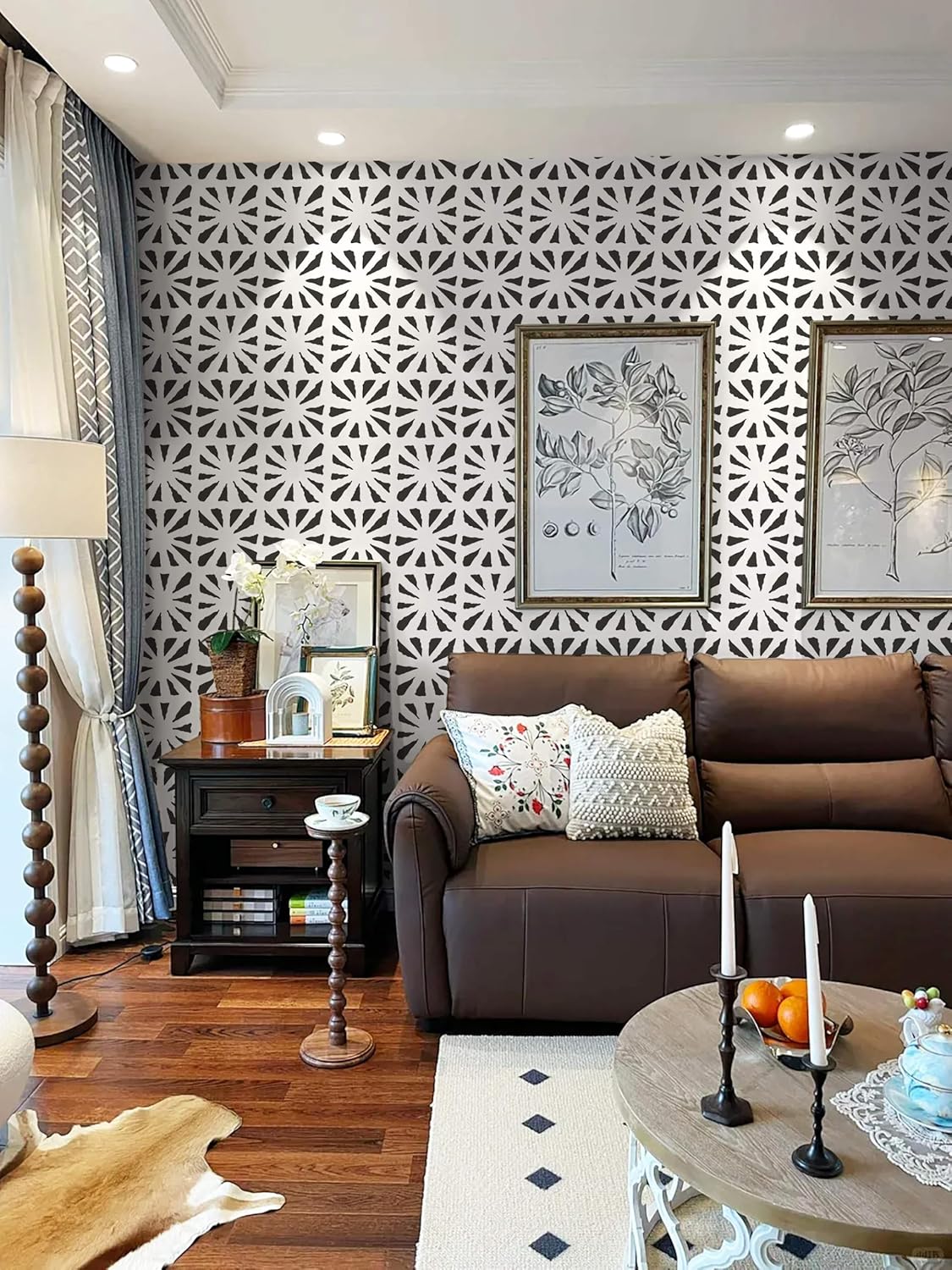 Dimoon 17.3" X 78.7" Peel and Stick Wallpaper Floral Contact Paper Boho Beige White Renter Friendly Natural Wall Paper Waterproof Removable Self Adhesive Wallpaper for Bedroom Livingroom Vinyl Roll
